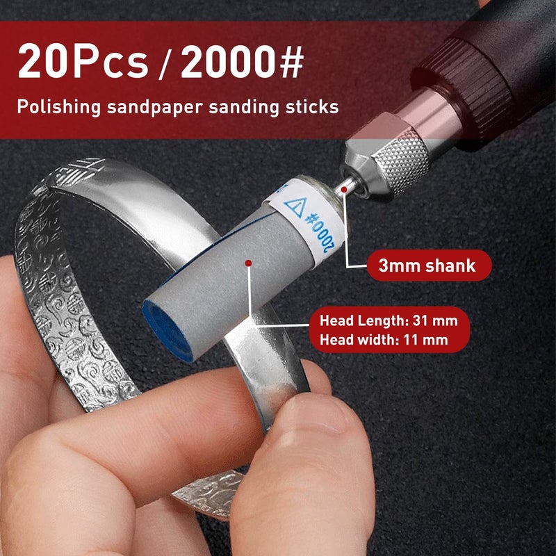 PONTASS 2000 Grit 20 Pcs Sanding Drums for Dremel Rotary Tools Accessories, Sanding Bits Kit for Dremel Sanding Bands with 1/8 inch Shank, Sandpaper Sticks Set for Plastic Wood Metal Grinding Polishing - Image 3